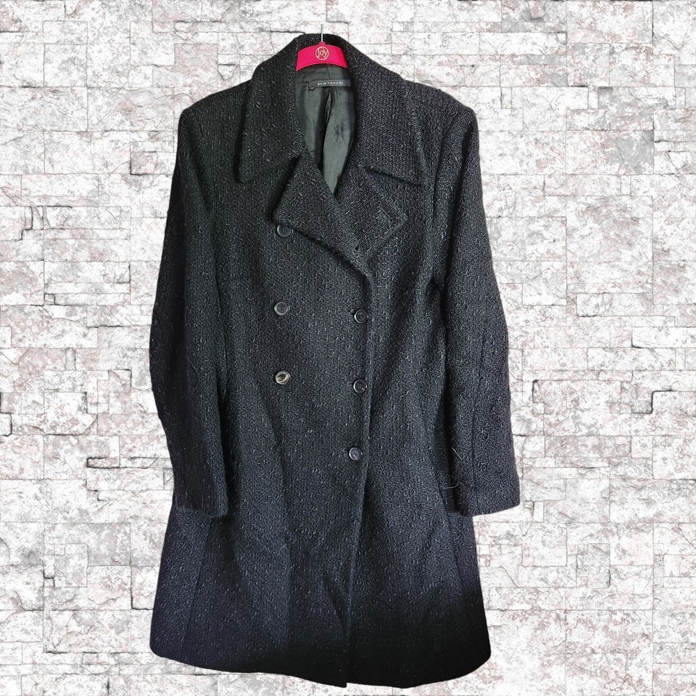 Elie Tahari Womens Black Wool Blend Button Up Lined Overcoat Size M 20910140